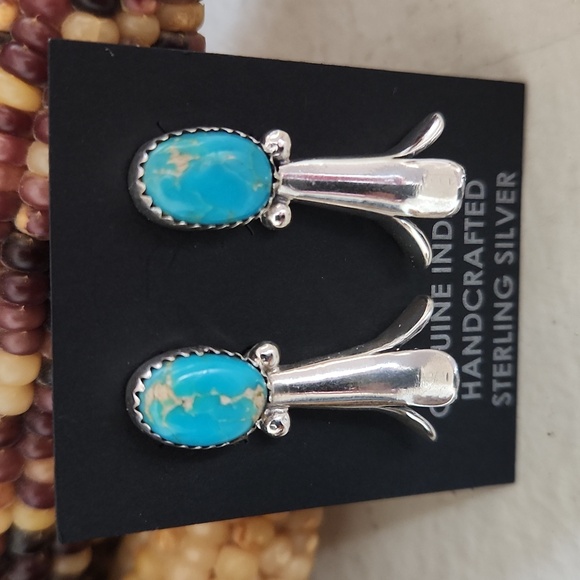 Gorgeous NWOT Native American Navajo Turquoise Squash Blossom Earrings π - Picture 12 of 12